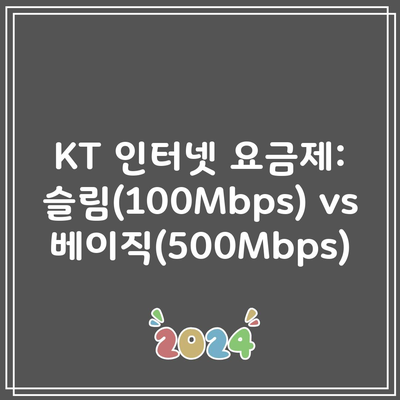 KT 인터넷 요금제: 슬림(100Mbps) vs 베이직(500Mbps)