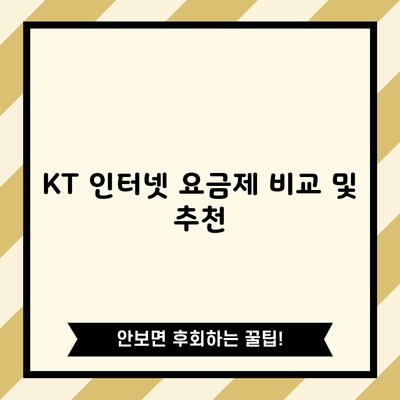 KT 인터넷 요금제 비교 및 추천