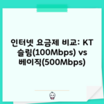 인터넷 요금제 비교: KT 슬림(100Mbps) vs 베이직(500Mbps)