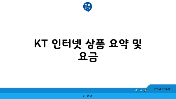 KT 인터넷 상품 요약 및 요금