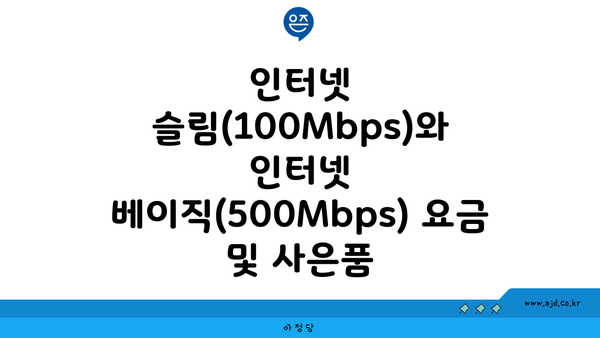 인터넷 슬림(100Mbps)와 인터넷 베이직(500Mbps) 요금 및 사은품