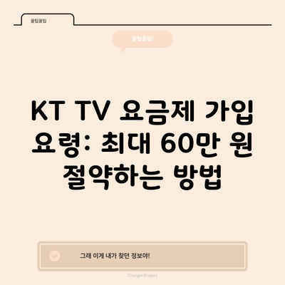 KT TV 요금제 가입 요령: 최대 60만 원 절약하는 방법