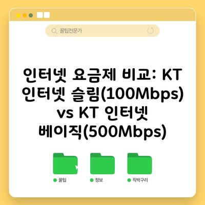 인터넷 요금제 비교: KT 인터넷 슬림(100Mbps) vs KT 인터넷 베이직(500Mbps)