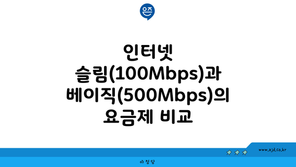 인터넷 슬림(100Mbps)과 베이직(500Mbps)의 요금제 비교