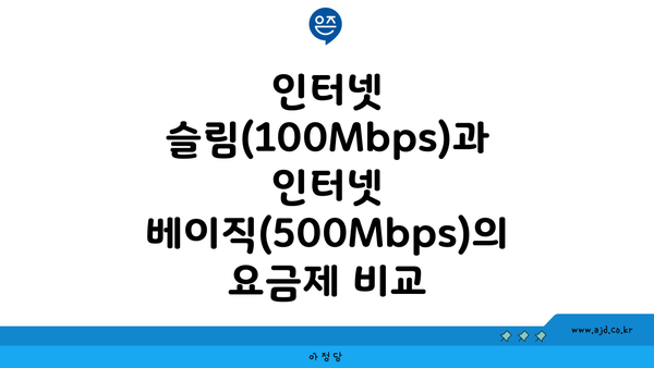 인터넷 슬림(100Mbps)과 인터넷 베이직(500Mbps)의 요금제 비교